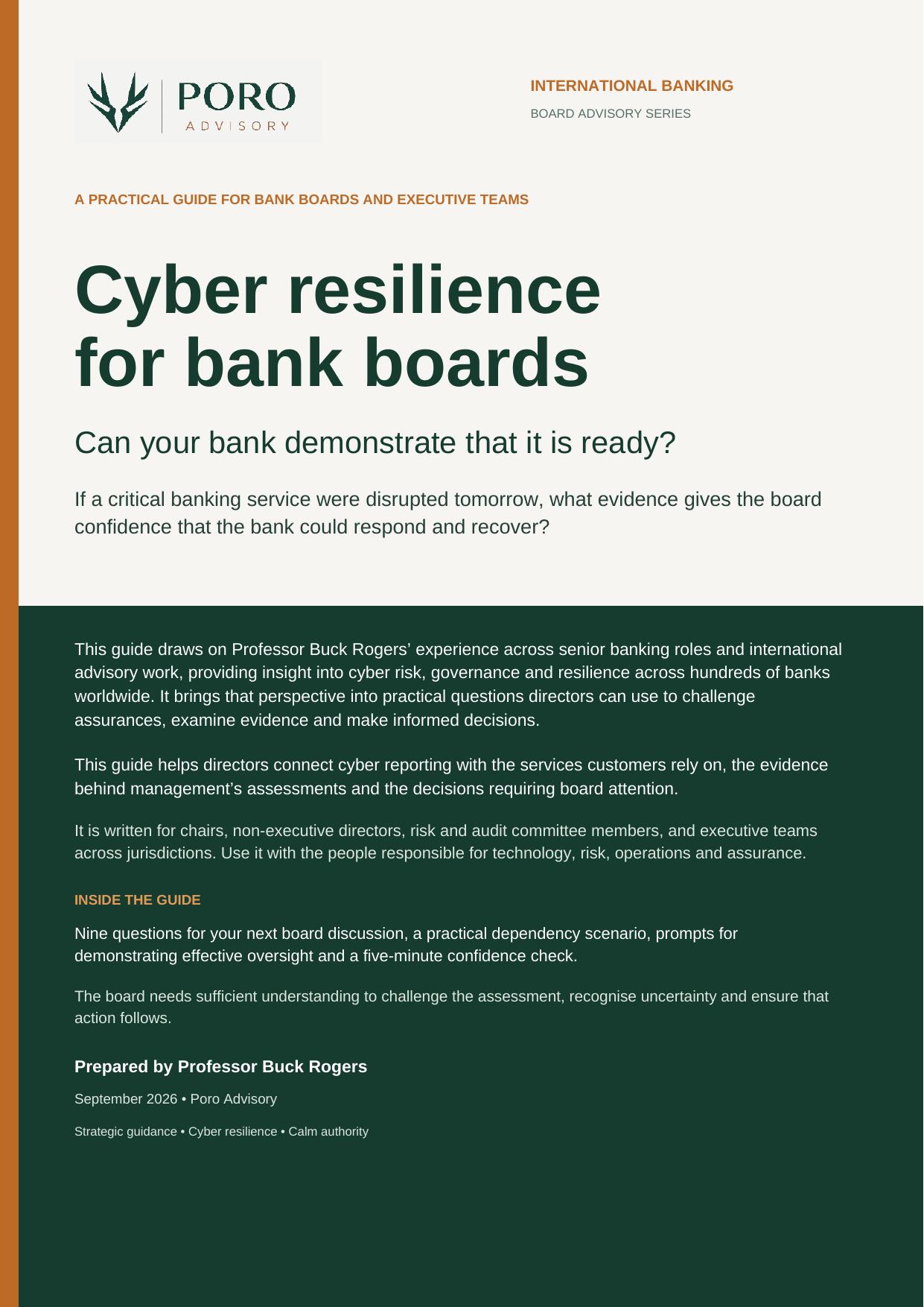 Cover of the Poro Advisory guide: Cyber Resilience for Bank Boards