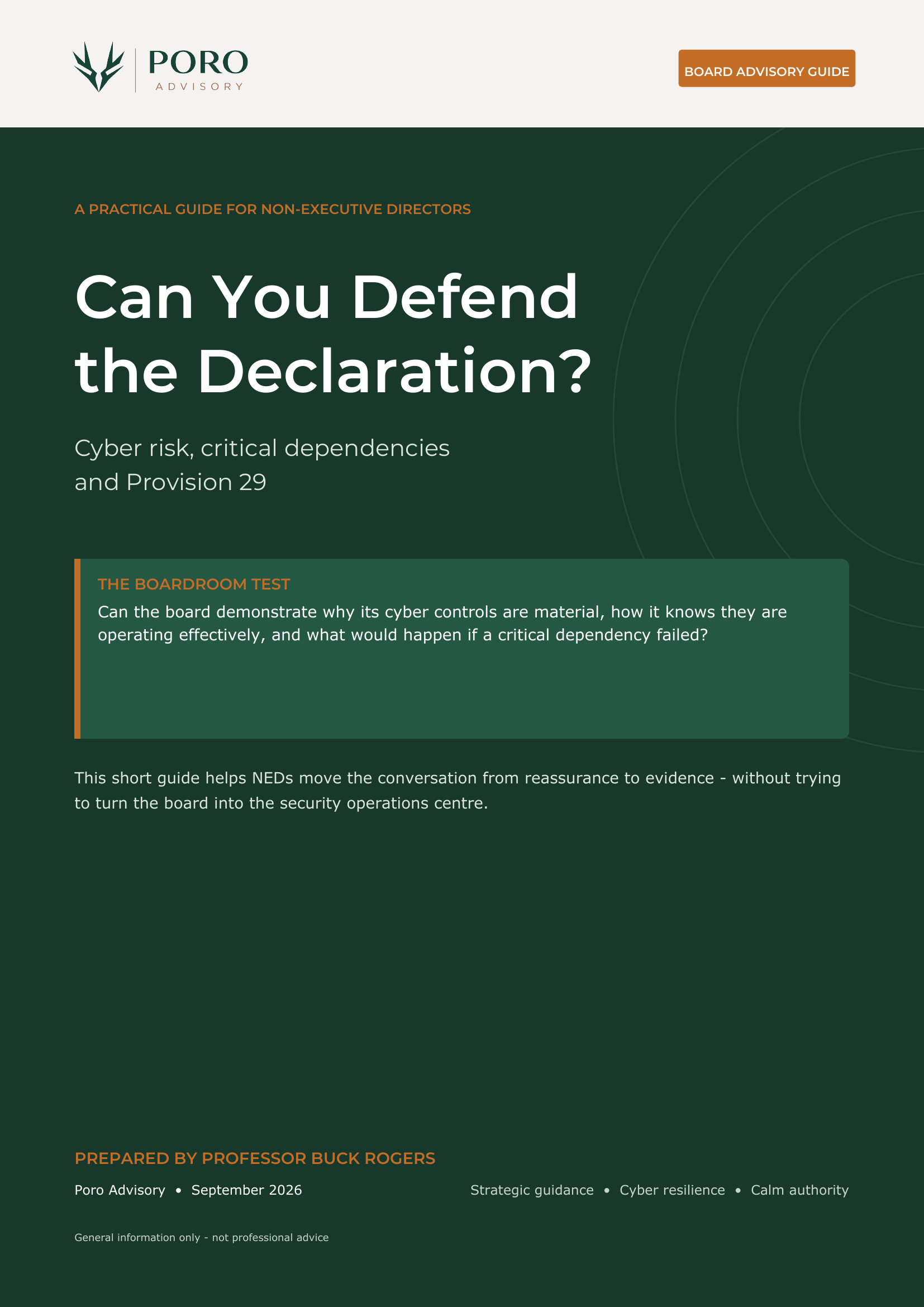Cover of the Poro Advisory board guide: Can You Defend the Declaration?